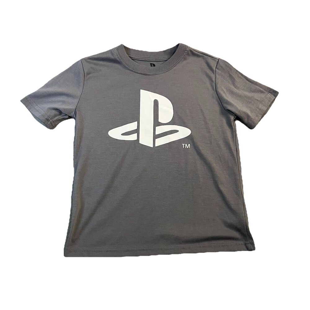 Playstation Gamer Gaming Sony PS Logo Graphic Shirt Gray Youth Boys Size 8